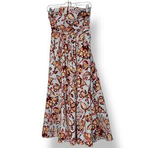 NWT A.L.C Tate Strapless Midi Dress Multicolor Floral A-line Gathered 100 Cotton